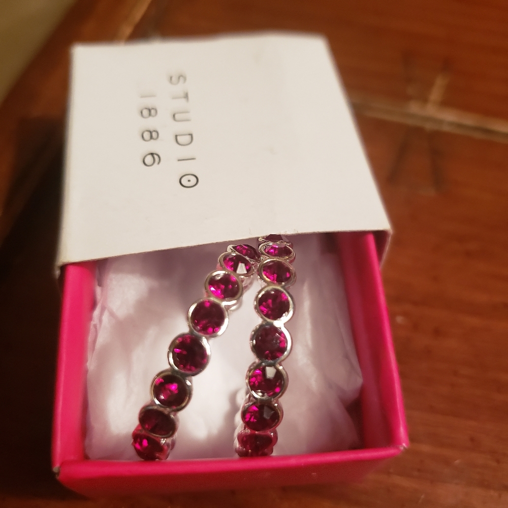 Red stone hoop earrings